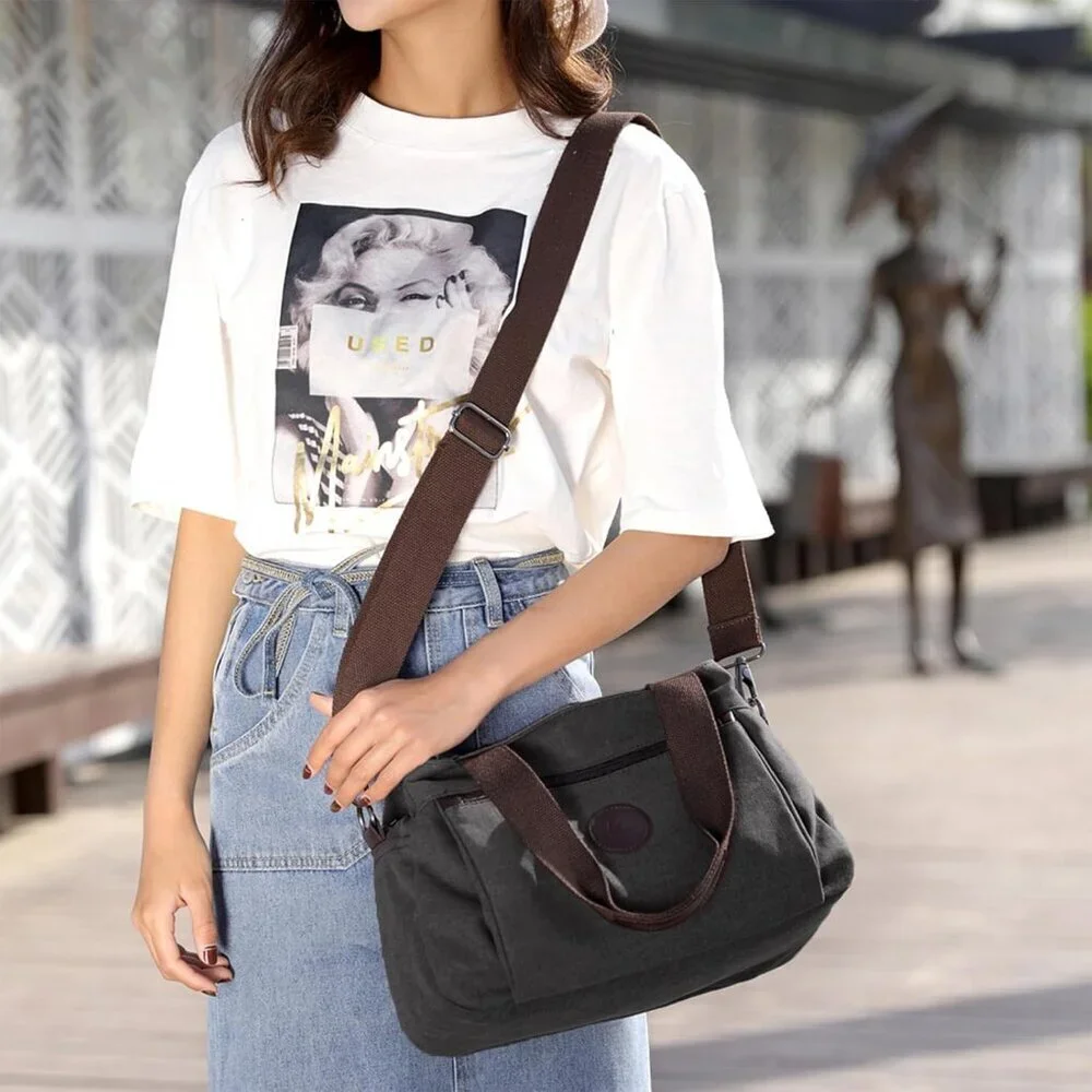 Canvas Hobo Handbag Women Multi Compartment Tote Crossbody Purse